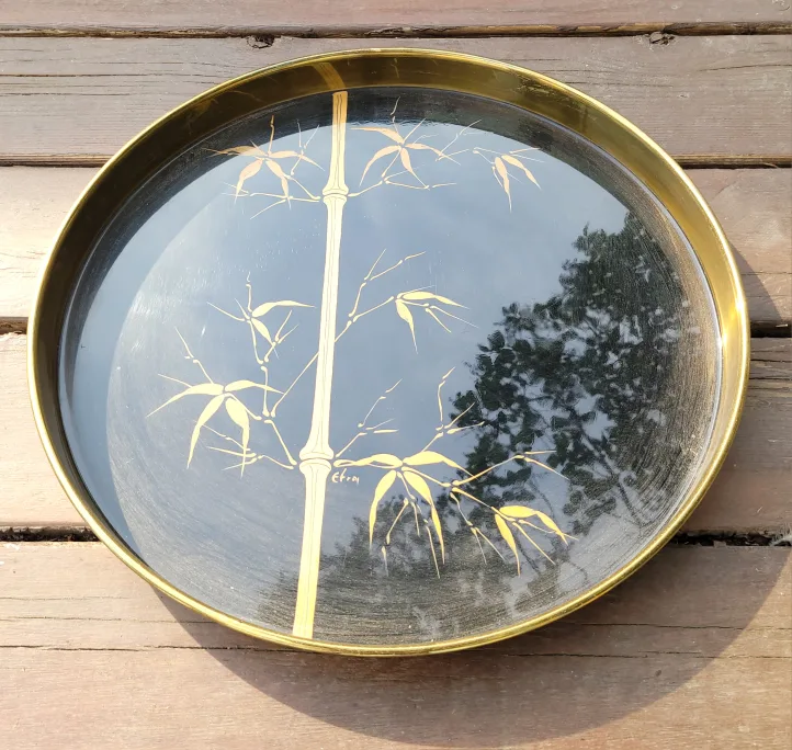 Vintage Efram Round Tray with Bamboo Design