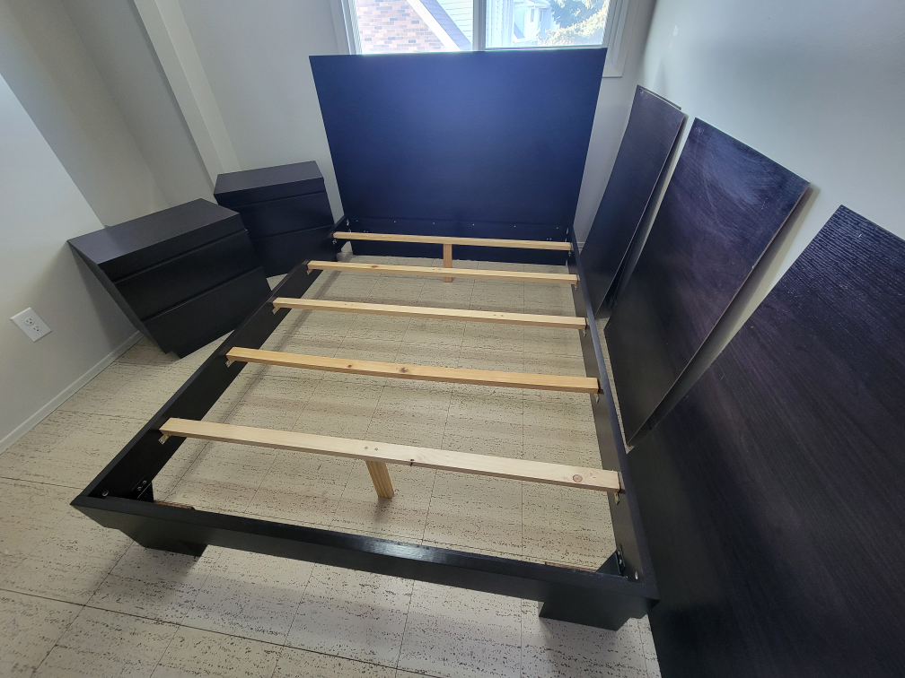 Dark Brown Wood Full/Double Size Bed Frame with Nightstands - photo 3
