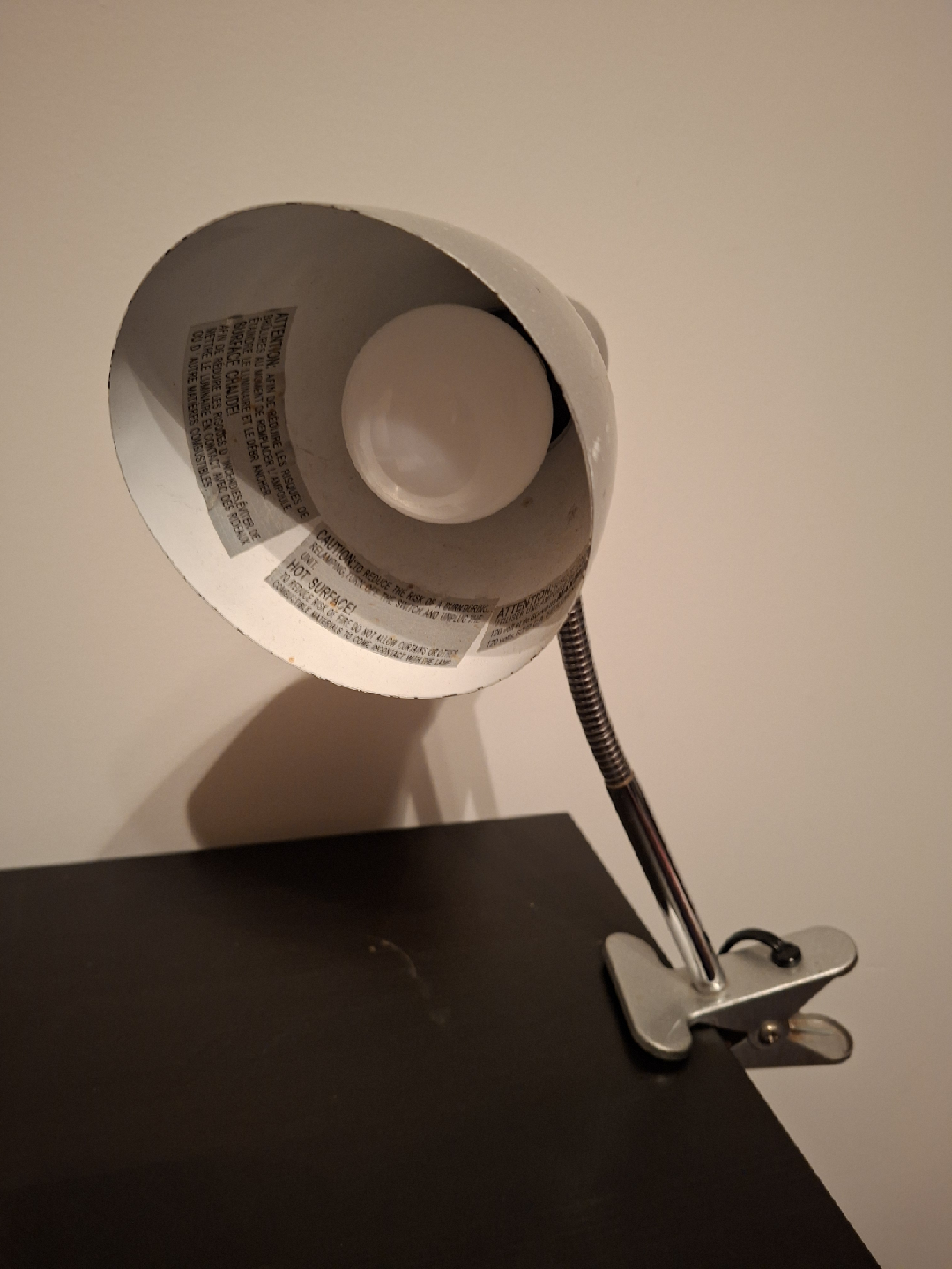 Silver Clip-On Desk Lamp
