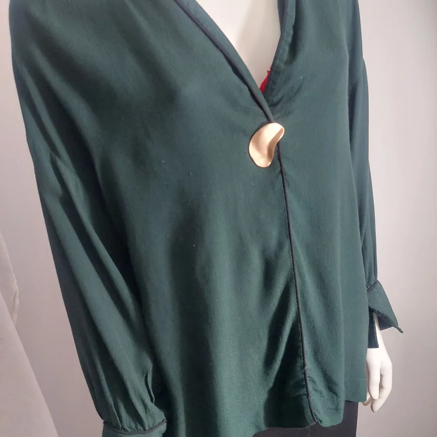 Green Blouse with Unique Button Medium image indicator(5)