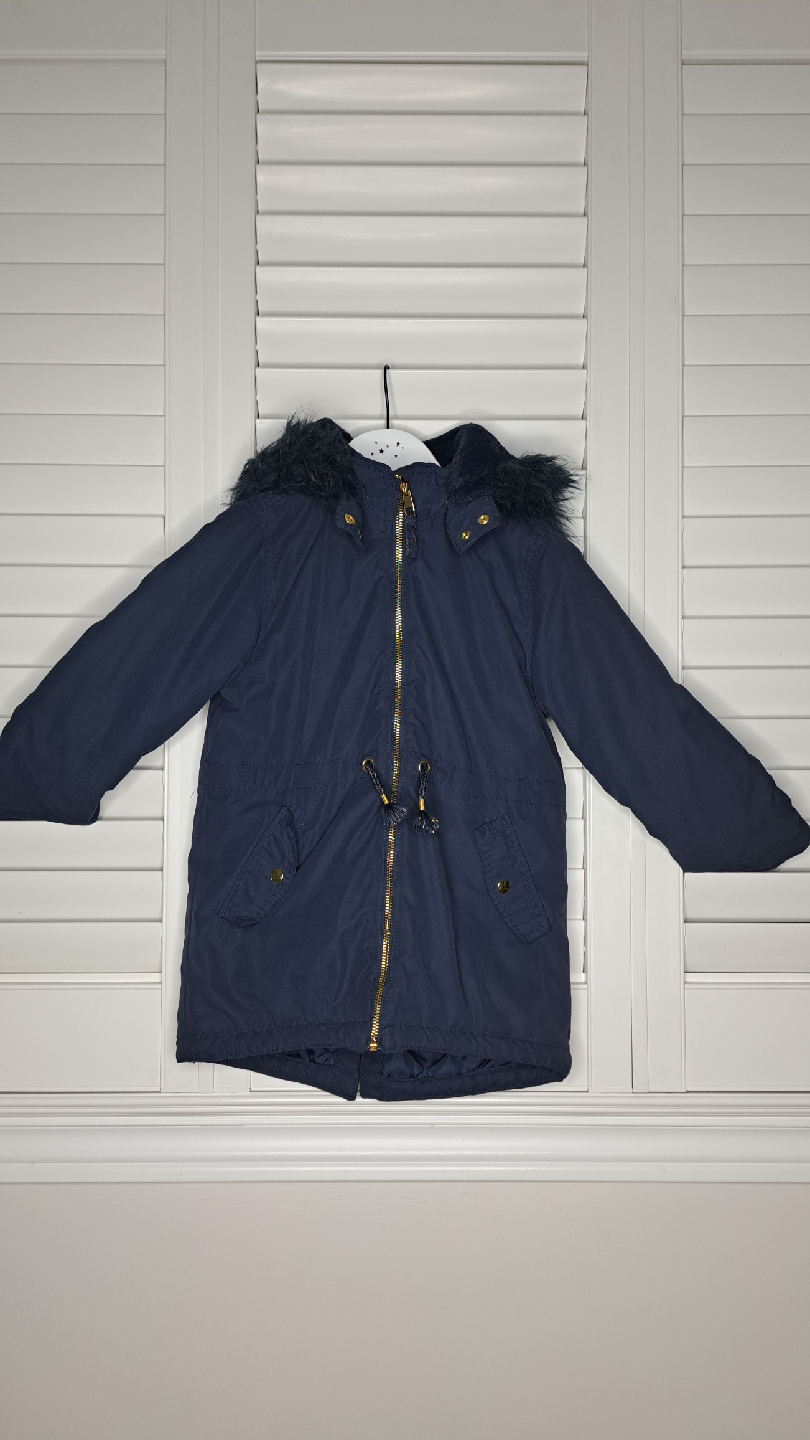 H&M Navy Blue Winter Parka with Fur Hood