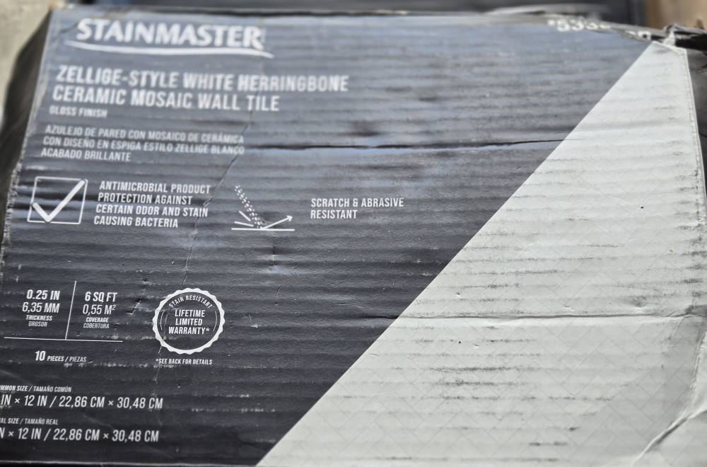 Stainmaster Zellige-Style White Herringbone Ceramic Tile
