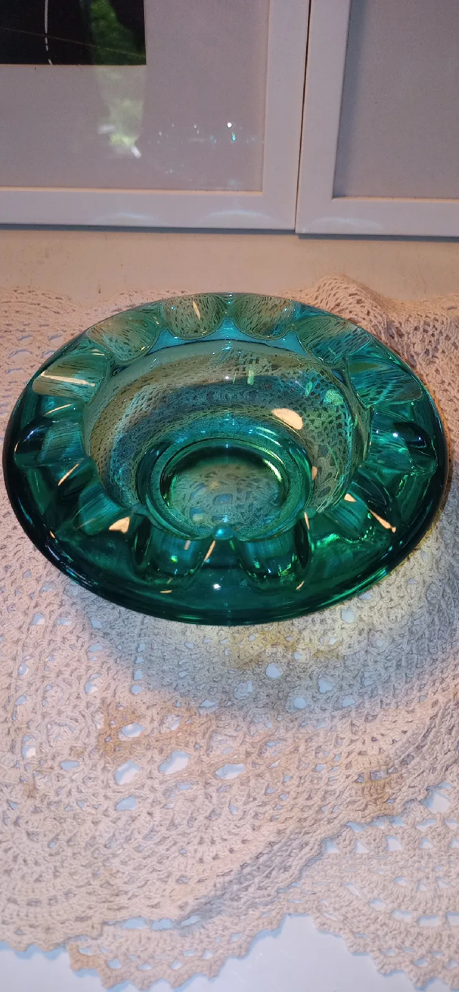 Vintage Czech Art Glass Ashtray, Turquoise thumbnail