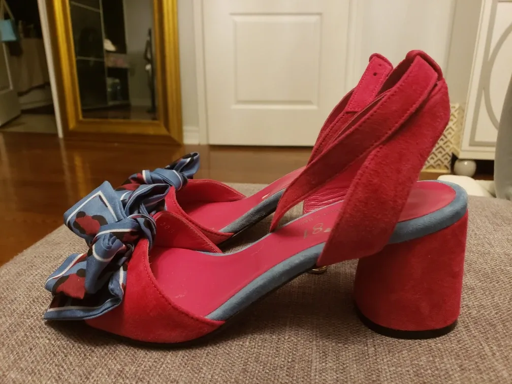 Ferca 81 Red Suede Bow Sandals Size 37 thumbnail