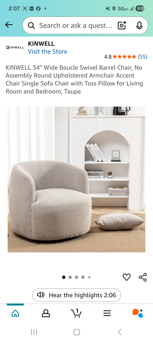 KINWELL Boucle Swivel Barrel Chair - Taupe