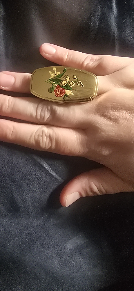 Vintage Gold Tone Floral Ring with Mirror - photo 3