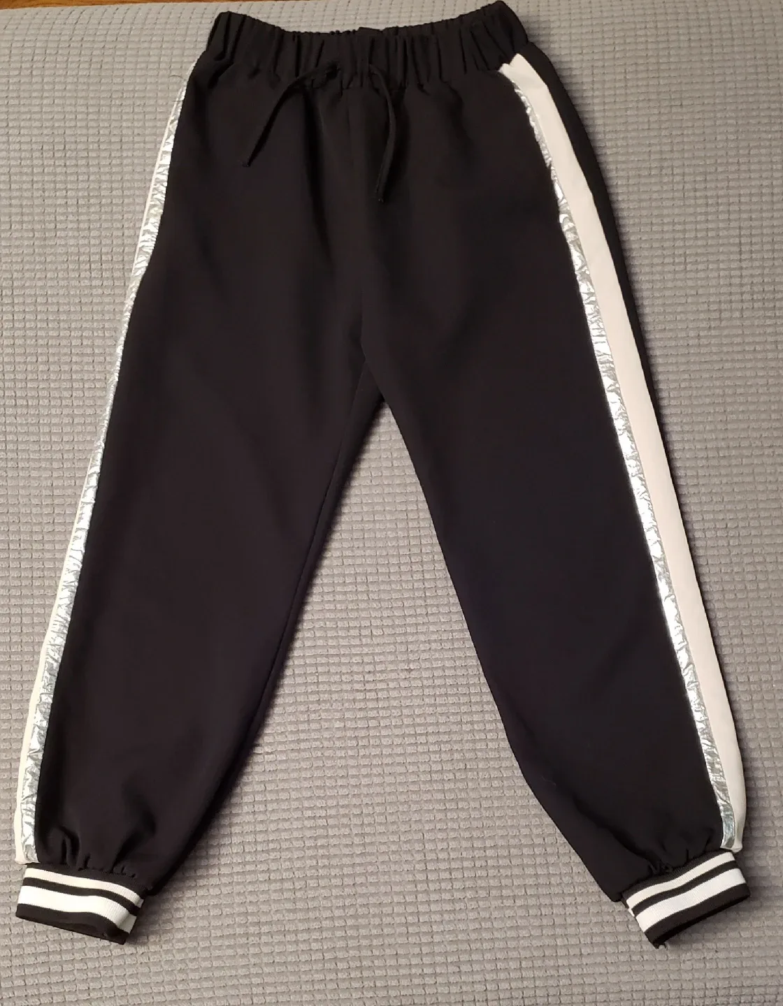 Zara Girls size 8 Black Track Pants with Silver Stripe thumbnail