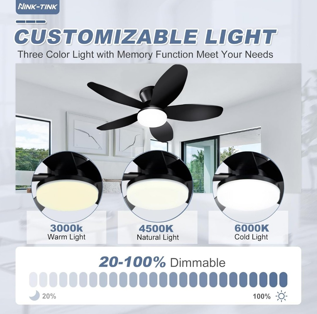 NINK-TINK Black Ceiling Fan with Light & Remote - photo 5