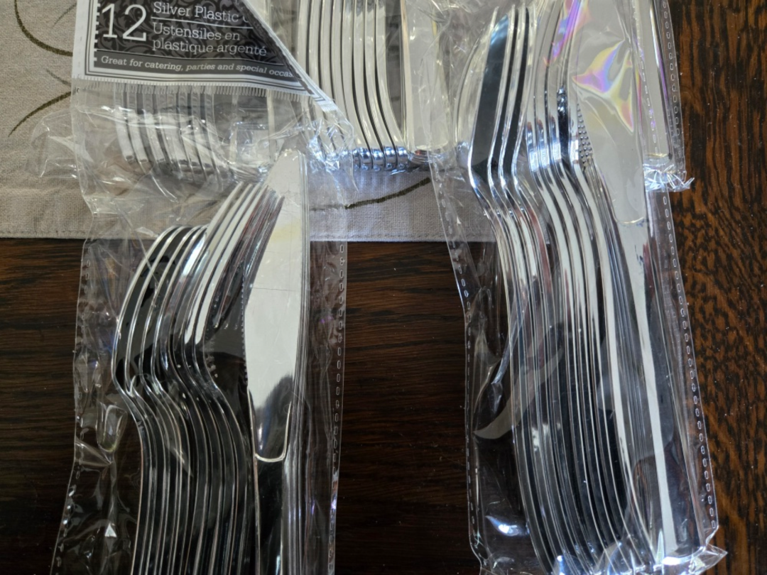 3x Silver Plastic Cutlery - 12 Piece Set