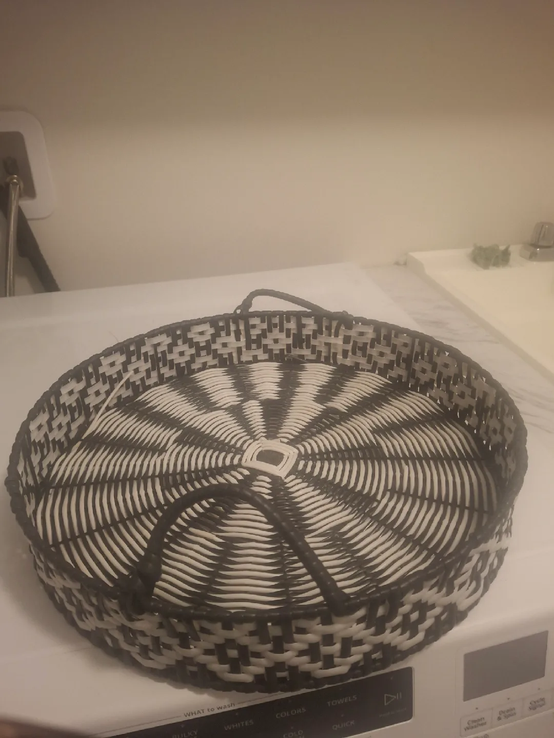 Woven Black & White Round Basket Tray thumbnail