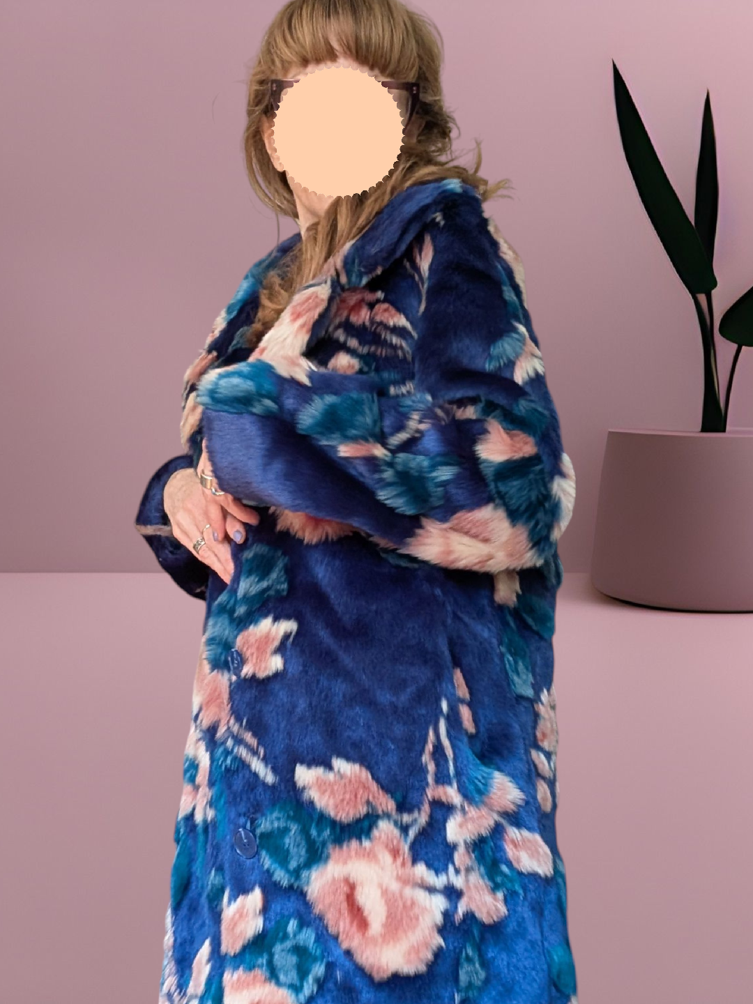 Guess Faux Fur Coat – Bold Floral Print – Size XS