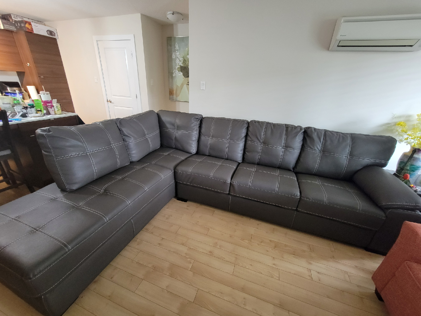 Grey Leather Sectional Couch