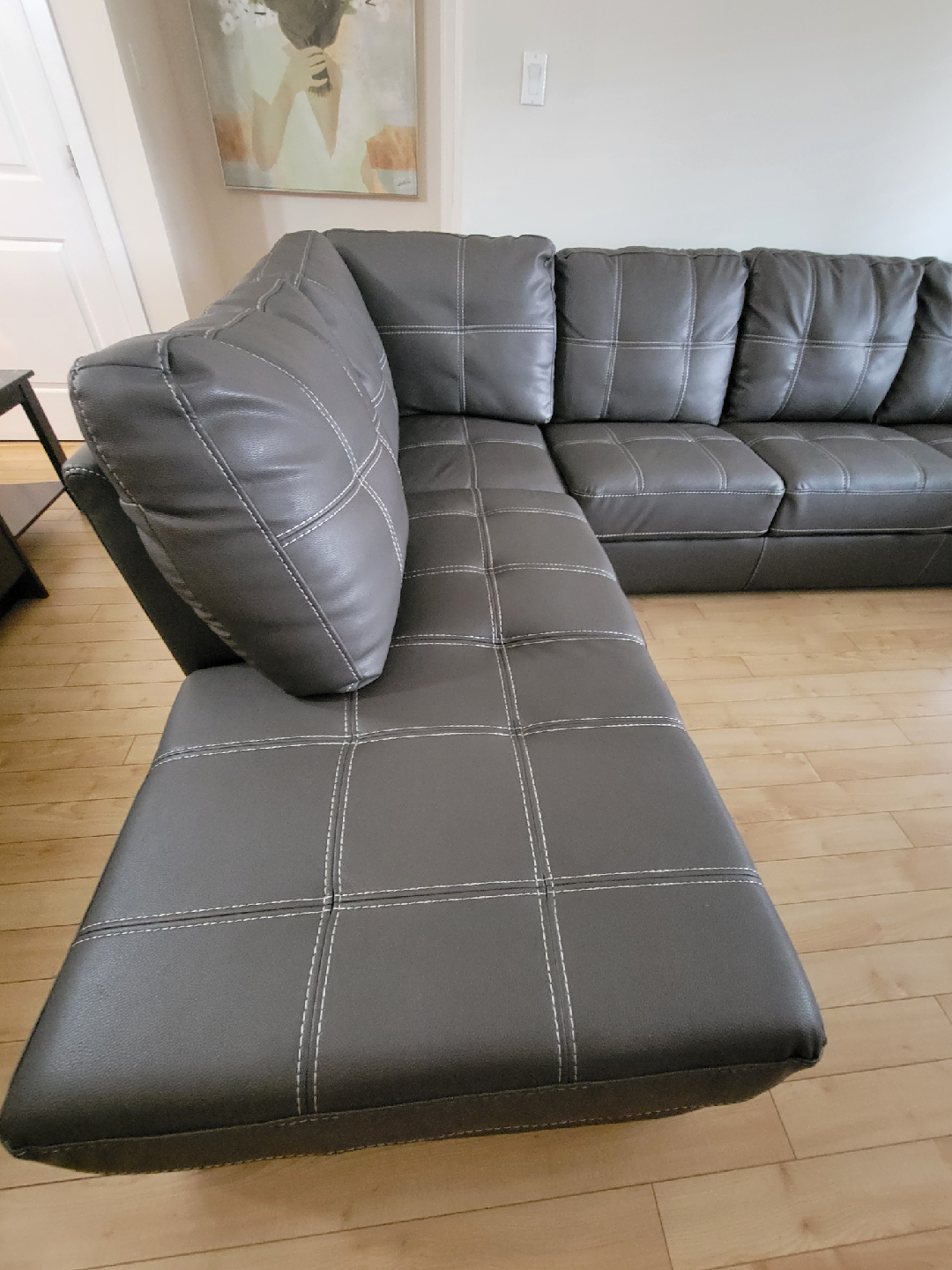 Grey Leather Sectional Couch - photo 2