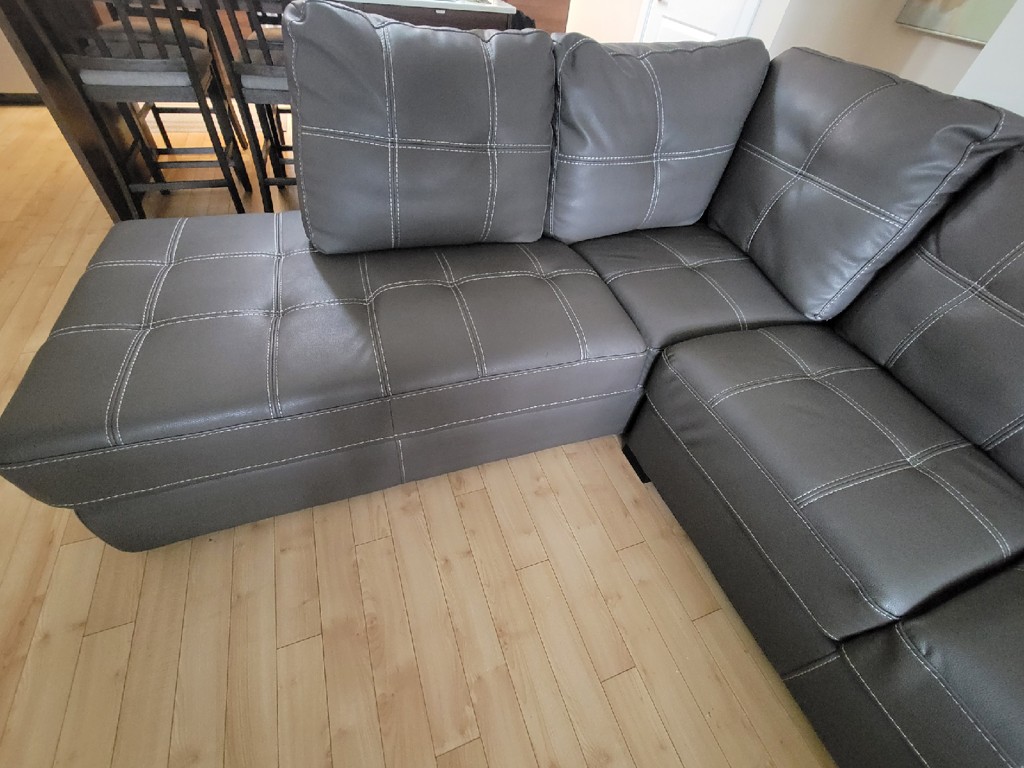 Grey Leather Sectional Couch - photo 3