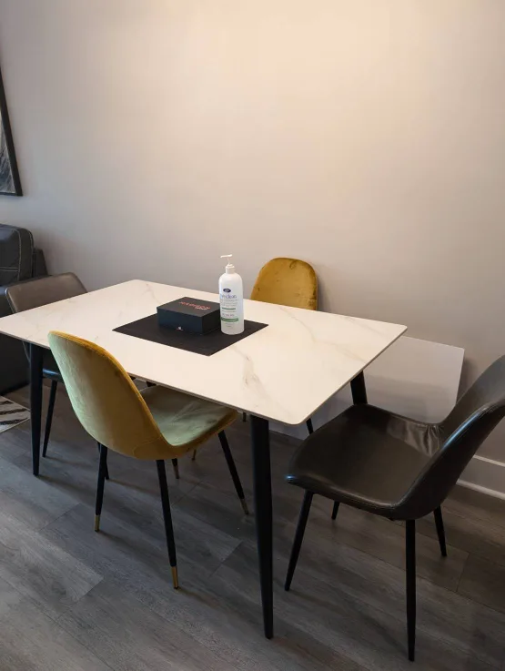 Modern Dining Chair - Mustard Velvet & Grey Leather image indicator(2)