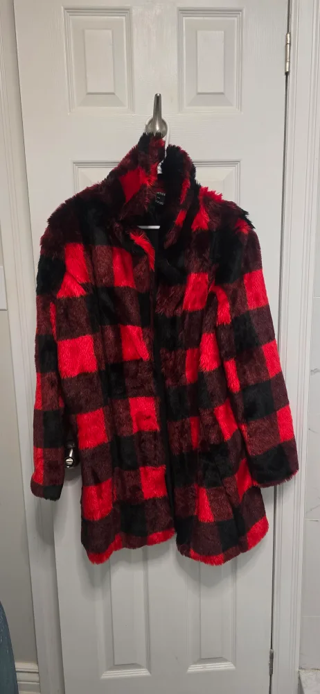 Cartise Red & Black Buffalo Plaid Faux Fur Coat - M/M thumbnail