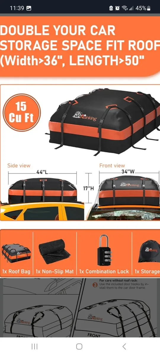 Asinking Car Roof Bag - 15 Cubic Feet brand new image indicator(5)