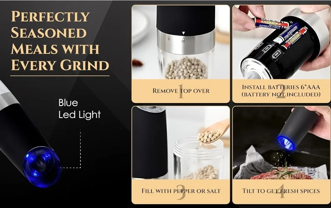 Electric Salt & Pepper Grinder - Black image indicator(9)