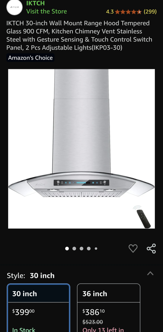 IKTCH 30-inch Wall Mount Range Hood - New in Box!