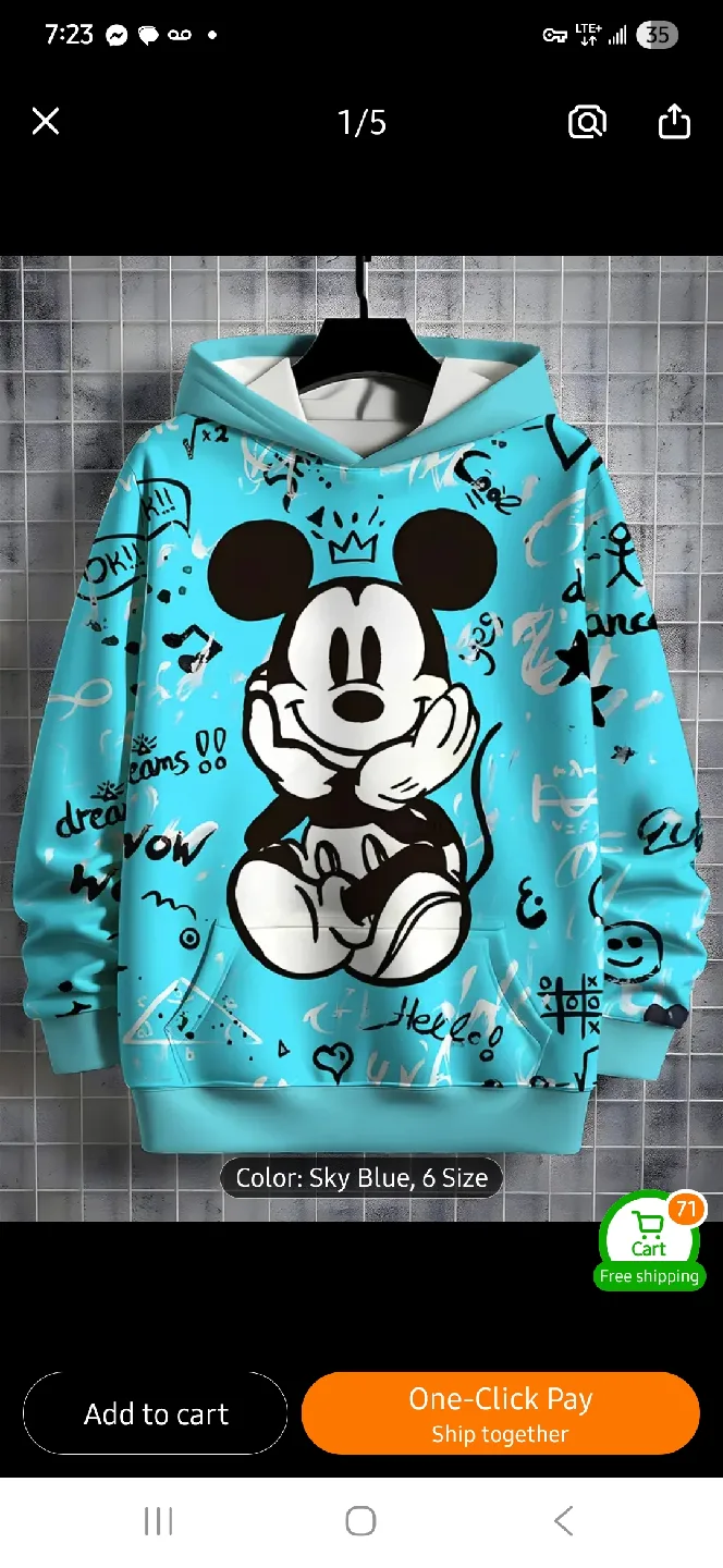 NEW Kids Mickey Mouse Sky Blue Hoodie 💙 thumbnail