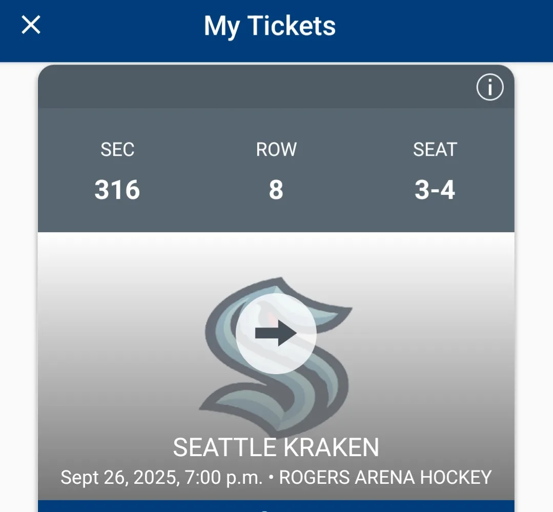 Seattle Kraken Hockey Ticket - Sept 26, 2025 thumbnail