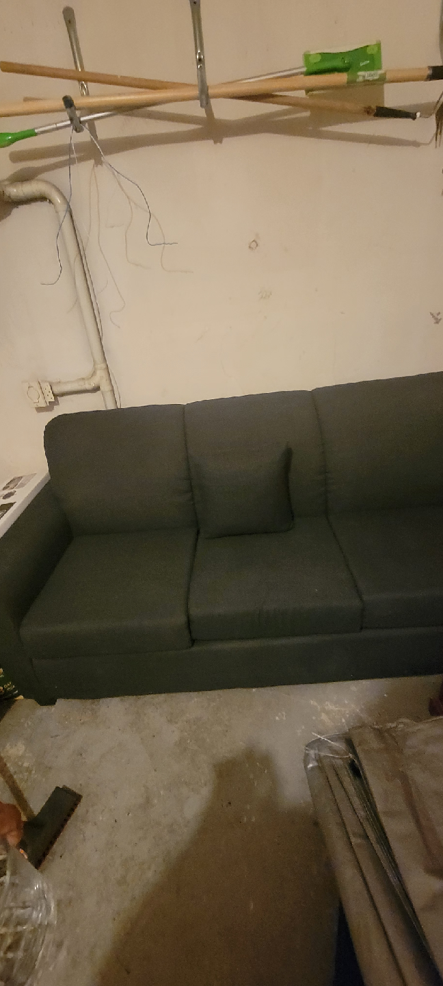 Dark Grey Three-Seat Sofa and Study Table