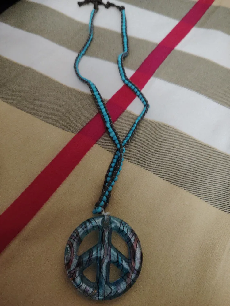 Peace Sign Necklace - Blue & Black image indicator(2)
