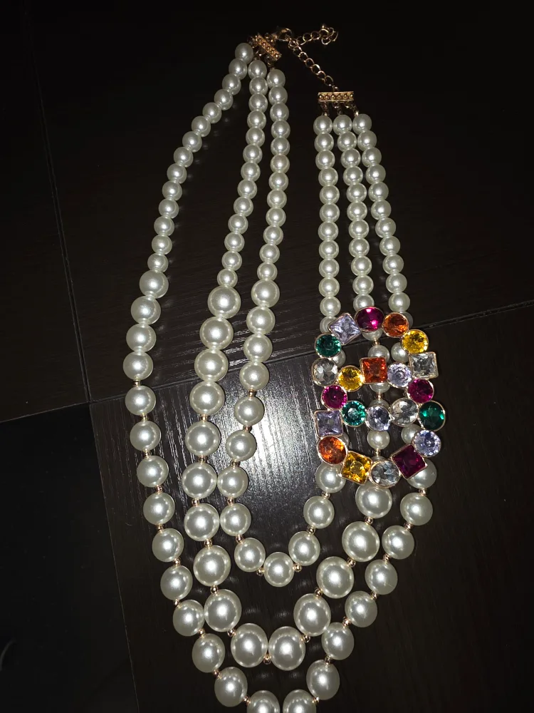 Pearl Necklace with Colorful Gemstone Accent thumbnail