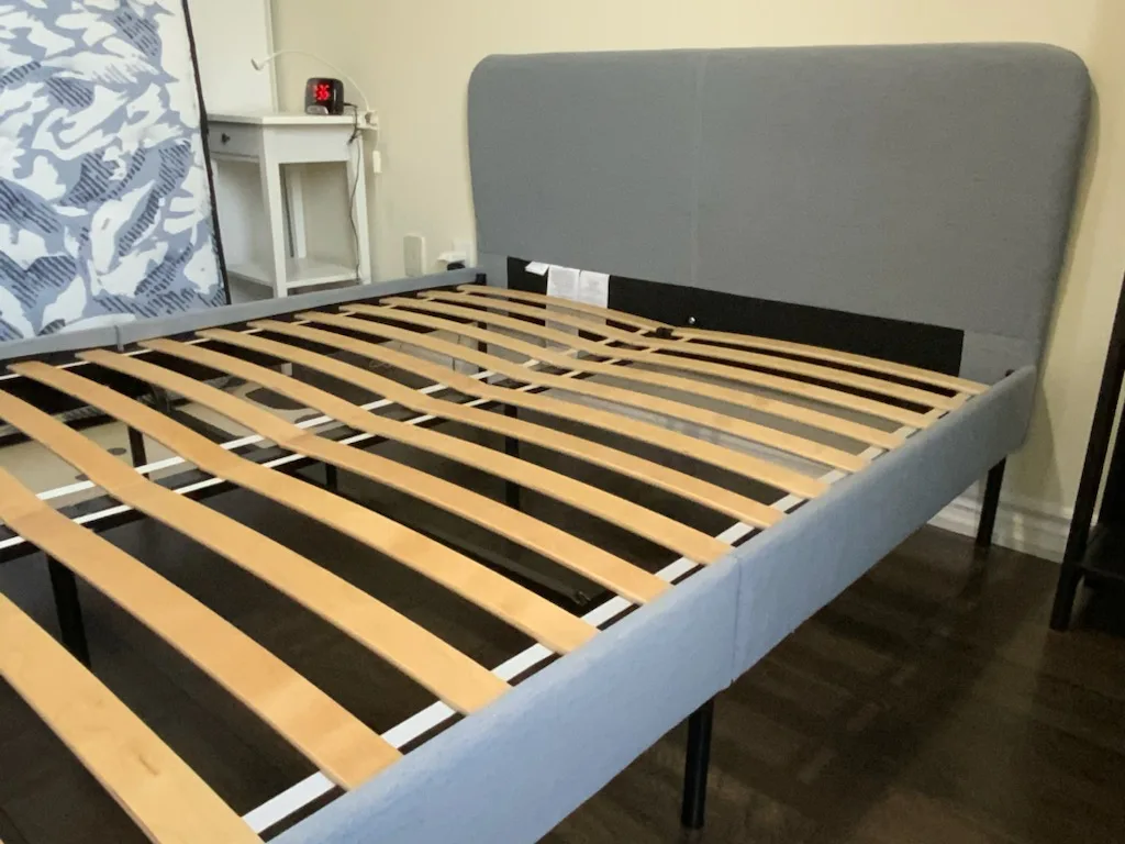 IKEA Upholstered Slattum Bed Frame, Grey, Double Size thumbnail