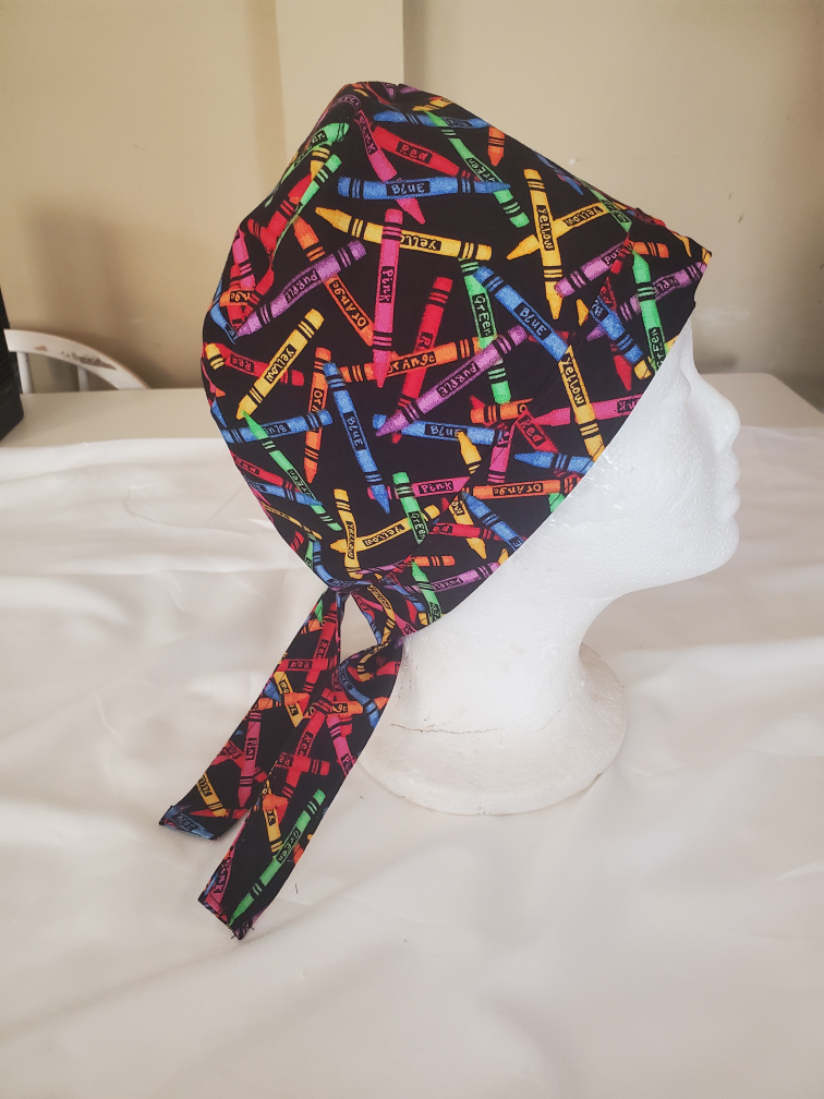 Crayon Print Scrub Cap Hand Crafted Adult sz