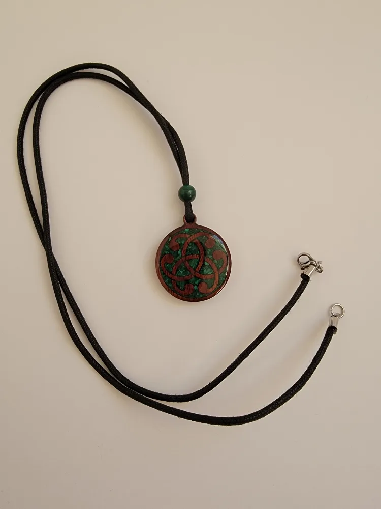 Celtic Knot Wood & Malachite Pendant Necklace thumbnail