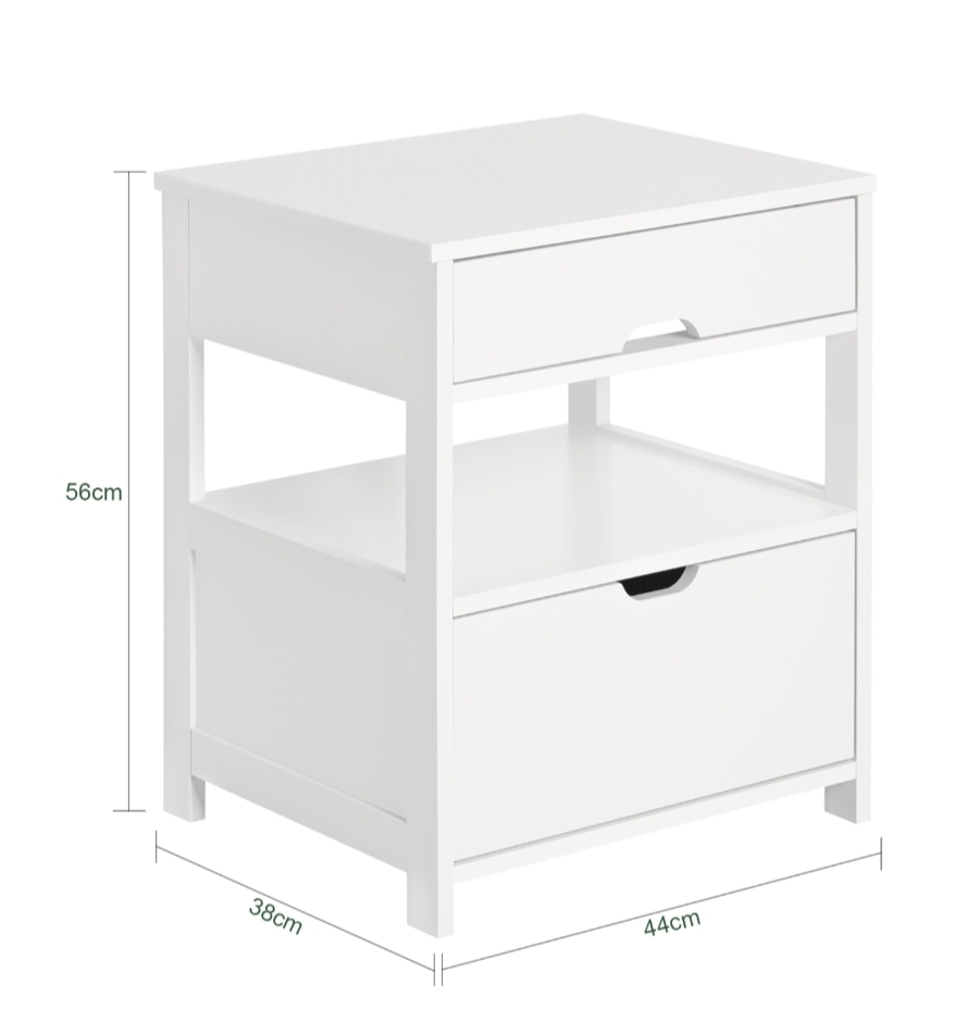 White Bedside Table with 2 Drawers - photo 2