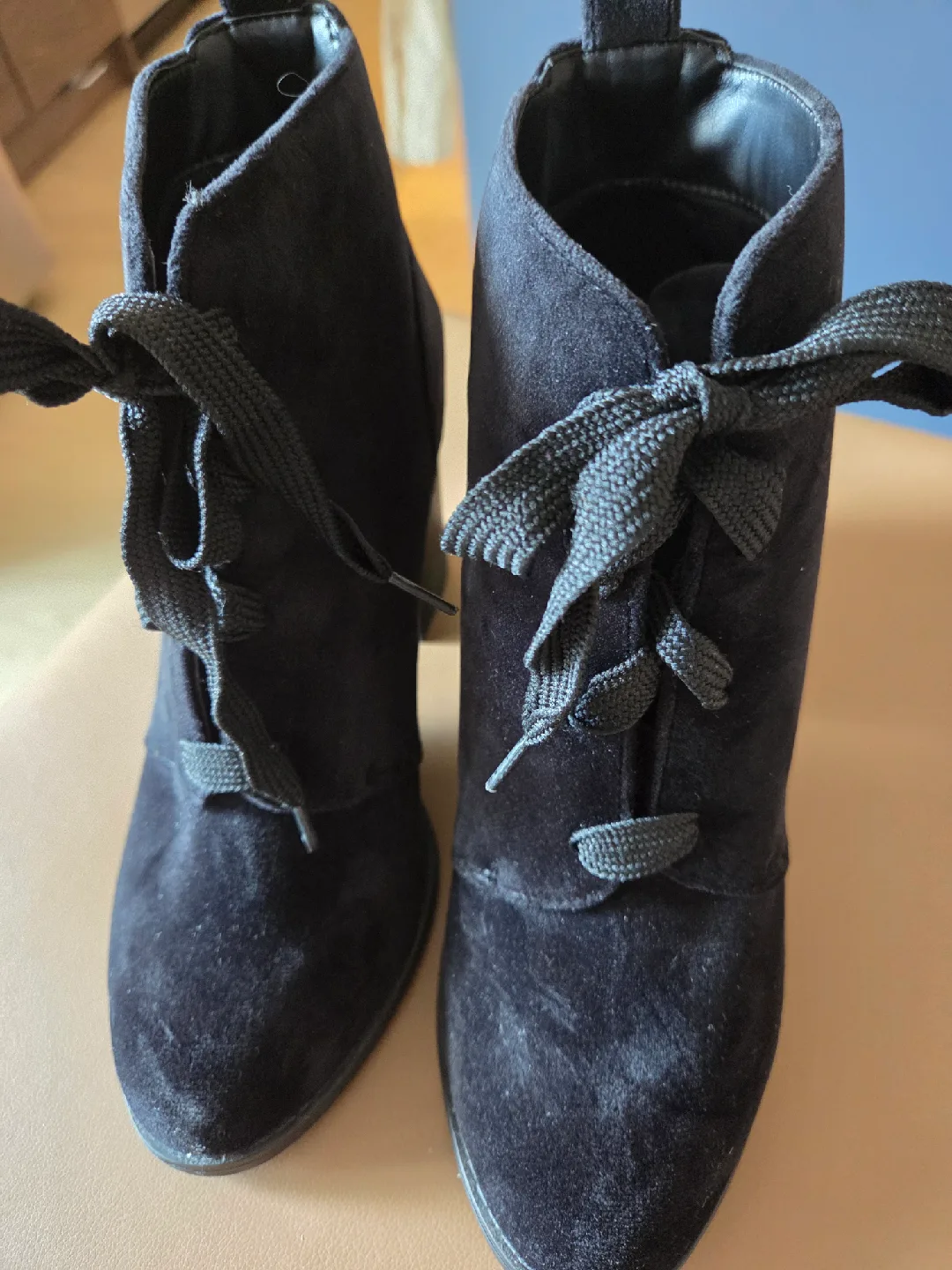 call It Spring Black velvet Lace-Up Heeled Booties thumbnail
