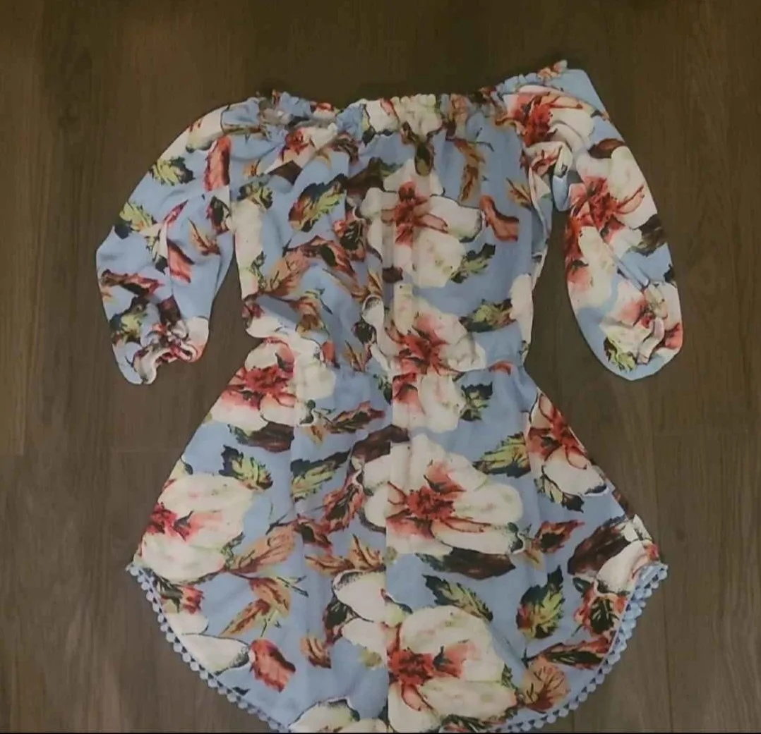 Floral Romper - Blue & White thumbnail