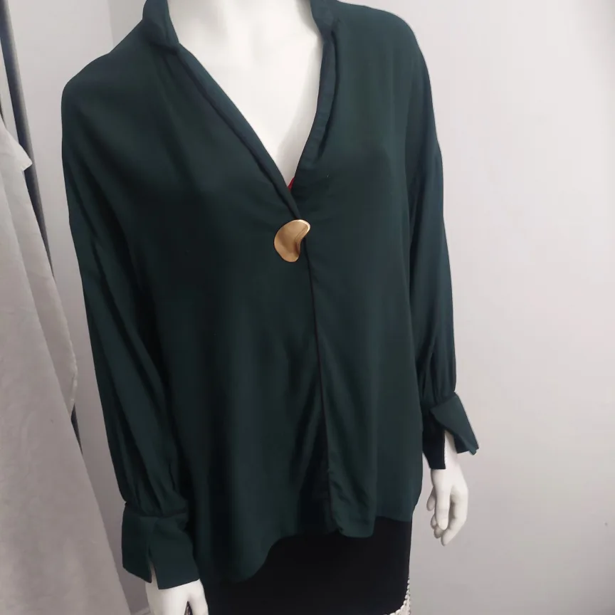 Green Blouse with Unique Button Medium image indicator(10)