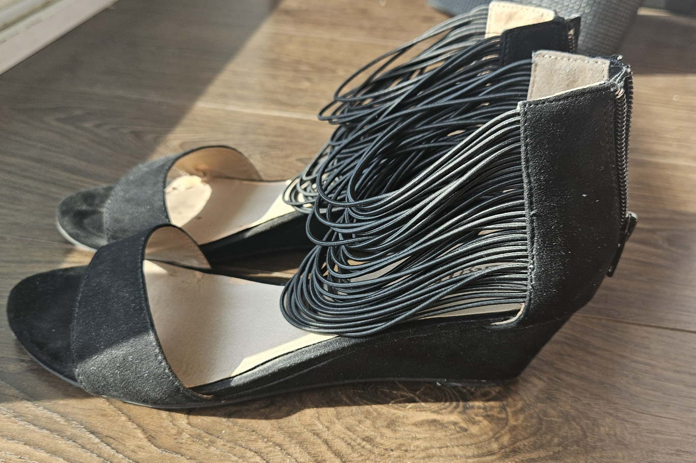 Zigisoho Black Wedge Sandals, Size 8