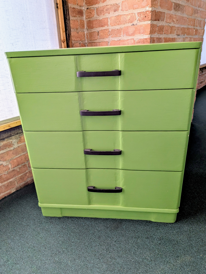 Mid-Century 4-Drawer Dresser – Painted Green, Sturdy Solid Wood