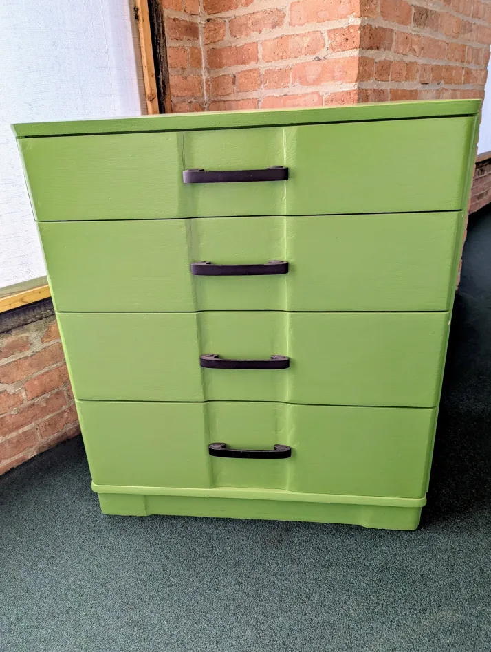 Mid-Century 4-Drawer Dresser – Painted Green, Sturdy Solid Wood thumbnail