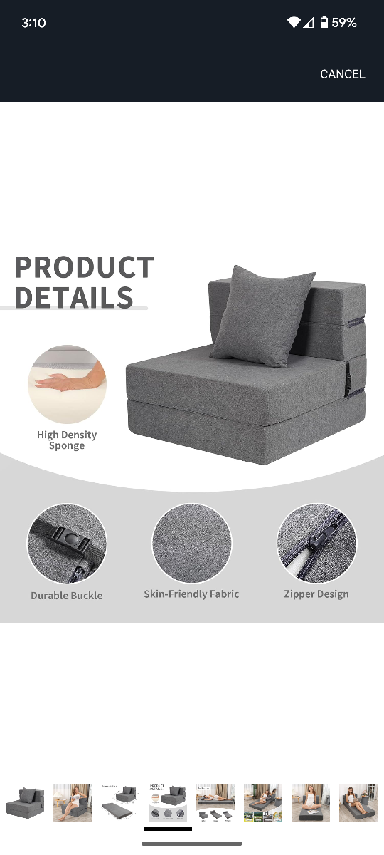 Foldable Sofa Bed Mattress - Grey - photo 3