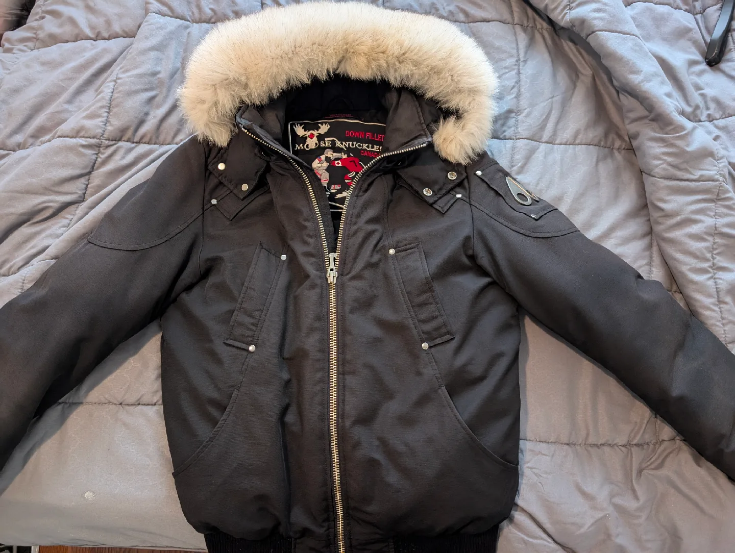 Moose Knuckles Bomber Jacket, Black. Size Medium image indicator(2)