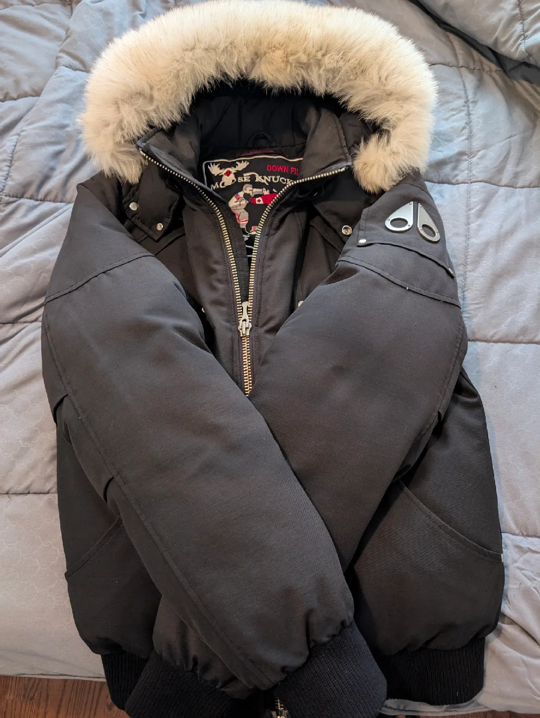 Moose Knuckles Bomber Jacket, Black. Size Medium image indicator(3)