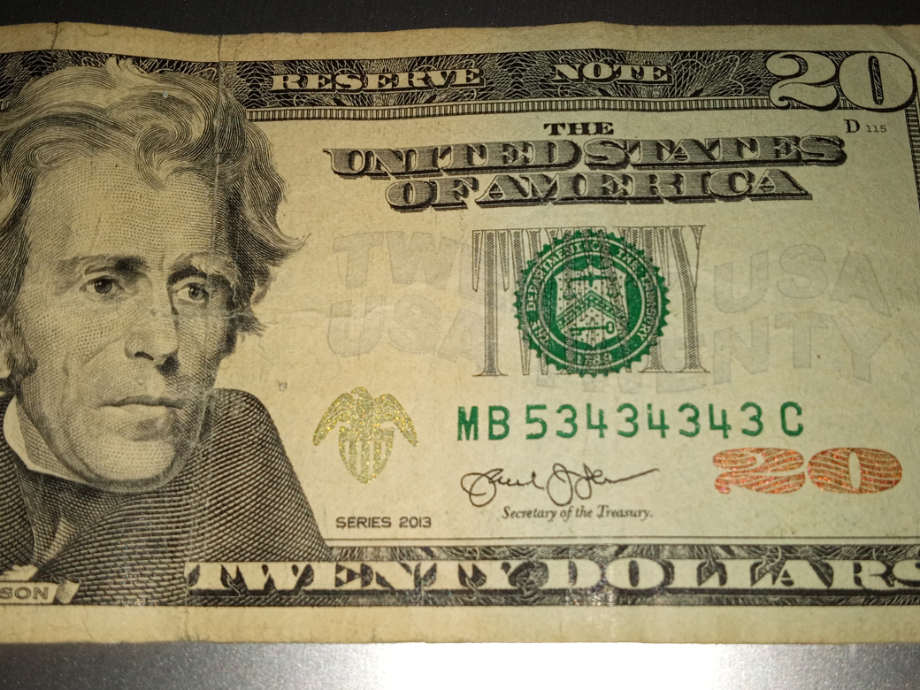 $20  fancy serial number US bill