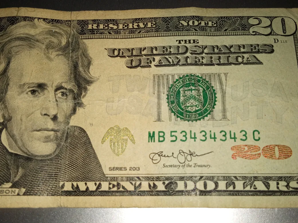 $20  fancy serial number US bill thumbnail
