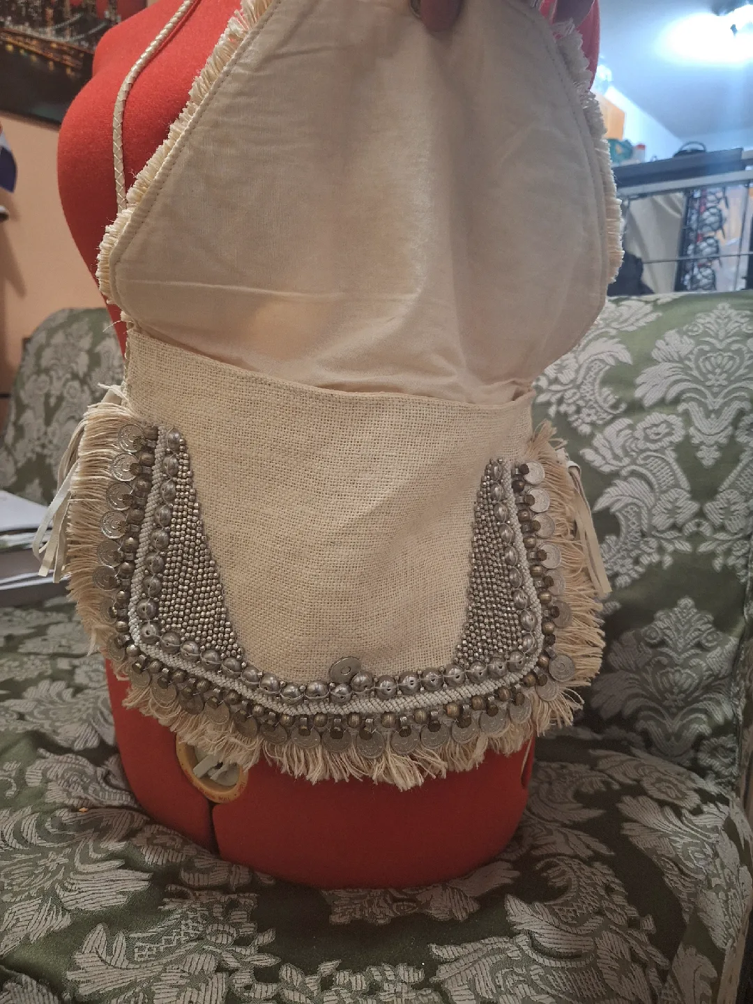 Shashi Cream Fringe Embellished Crossbody Bag image indicator(2)