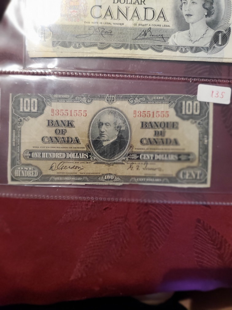 Vintage Bank of Canada $100 Bill 1937