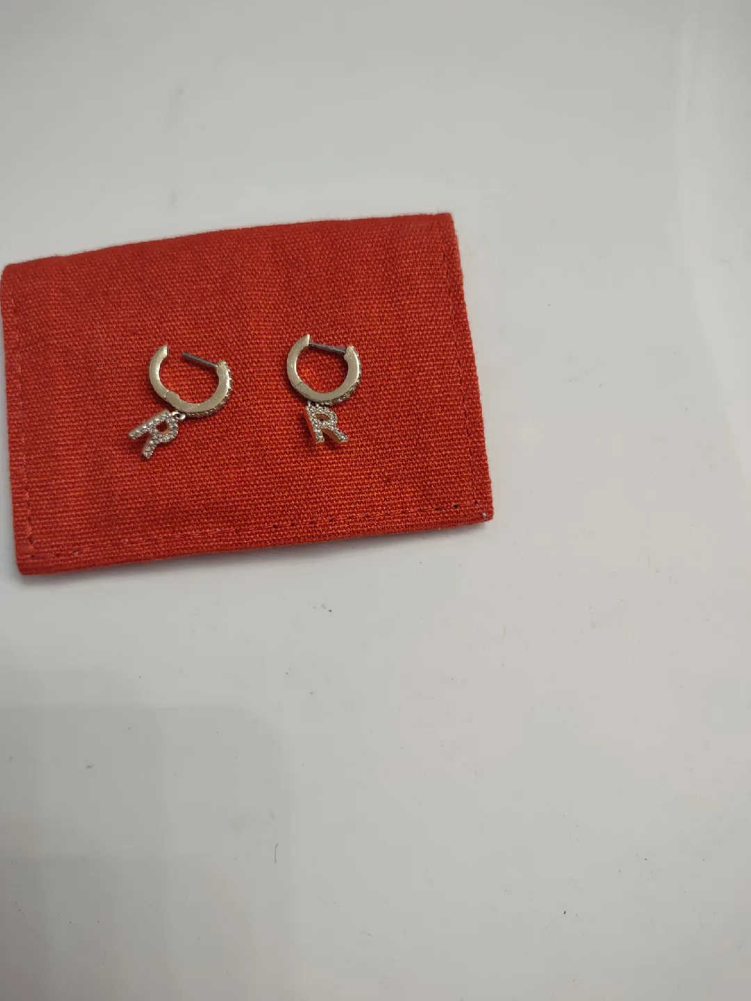 14 karat gold R Initial Earrings thumbnail