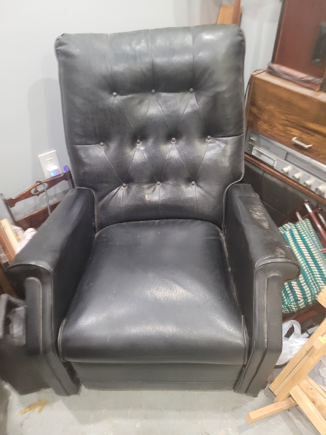 Black Leather Armchair with Vibration