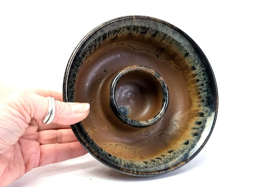 Canadian Drip Glaze Pottery ~ Pillar Candle Holder thumbnail