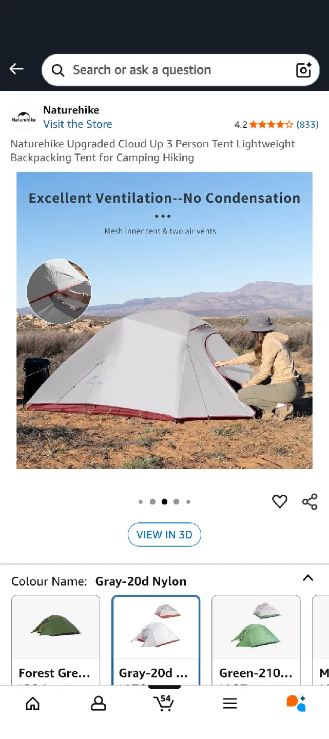 Naturehike Cloud Up 3 Person Tent - Gray image indicator(4)