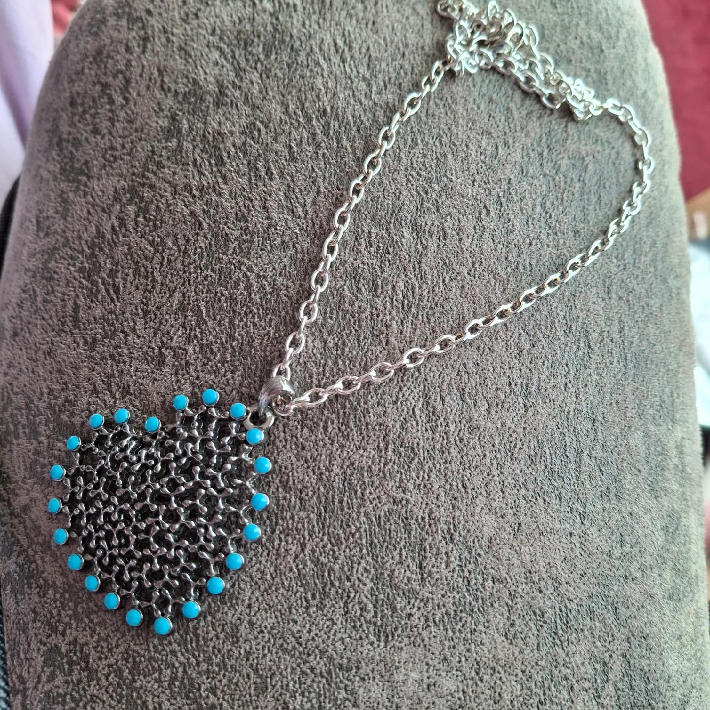 Silver Necklace with Turquoise Heart image indicator(2)